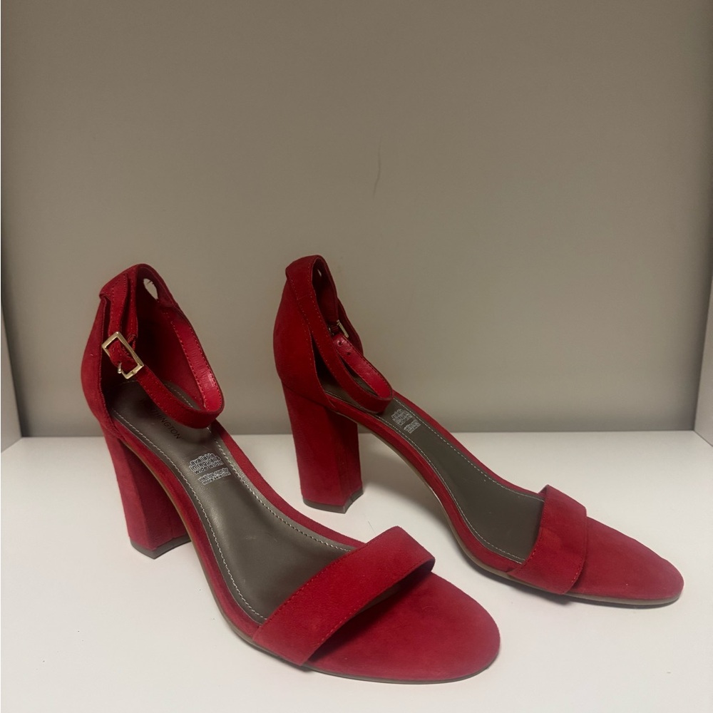 Vibrant Red Heels with Block Heel and Ankle Strap